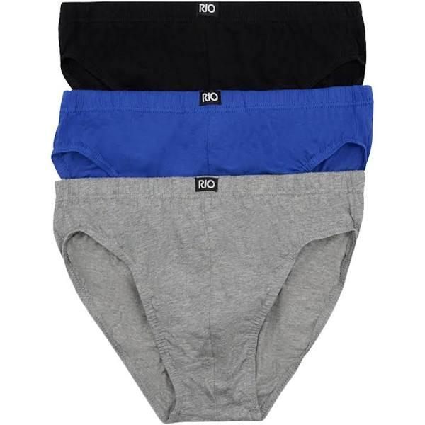 Rio 3 Pack Mens Cotton Plain Hipster Briefs Undies Underwear Blue Grey Black M80404 Assorted L