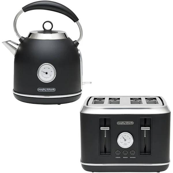 Morphy Richards Boutique Retro Design 1.7L Kettle and Four Slice Toaster MRRK17BKMRRT4BK