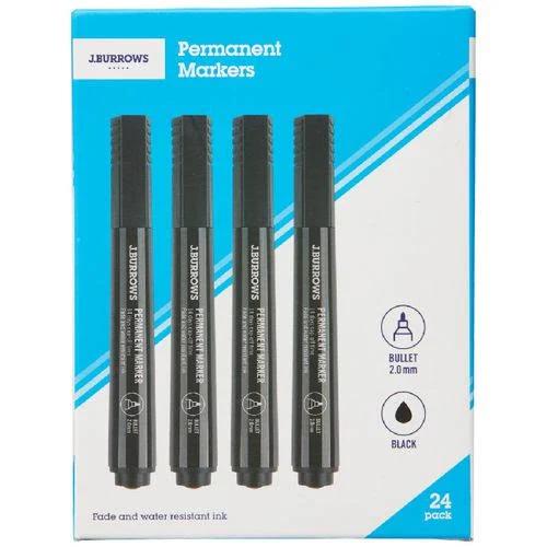 J.Burrows Permanent Markers Bullet Black 24 Pack