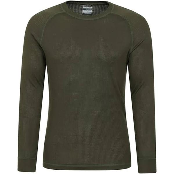 Mountain Warehouse Mens Talus Round Neck Long-sleeved Thermal Top Khaki Green XXL Polyester Mens Thermal Top