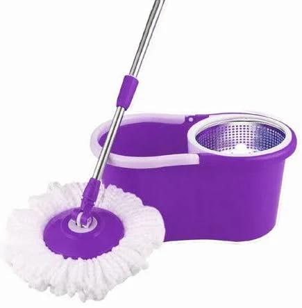 360° Spin Mop Bucket Spinning Stainless Steel Magic Dry 2 Mop Head Wheel Purple Color