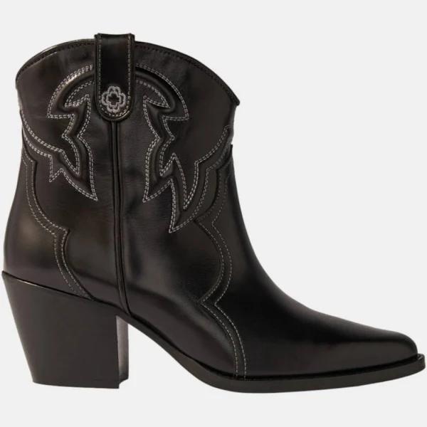 Maje - Black Leather Cowboy Ankle Boots for Women - Size 41 FR - 24S