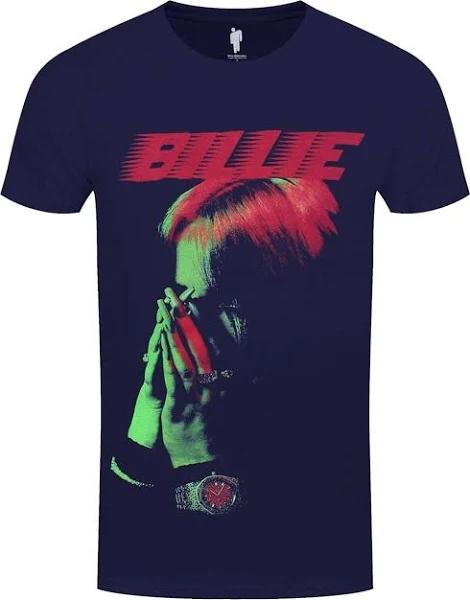 Billie Eilish Unisex Adult Hands Face Cotton T-Shirt (Navy Blue) (XXL)