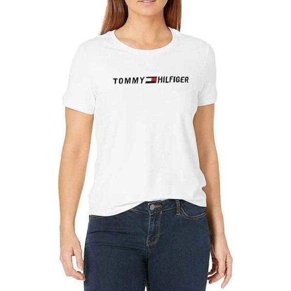 Tommy Hilfiger Womens Short Sleeve Embroidered Crew Sports T Shirt White - XS