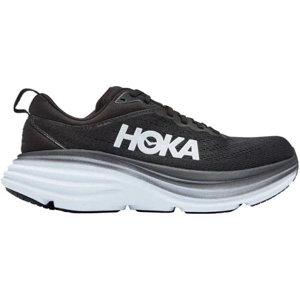 Hoka Bondi 8 Womens Wide, 10.5 / Black/White BWHT