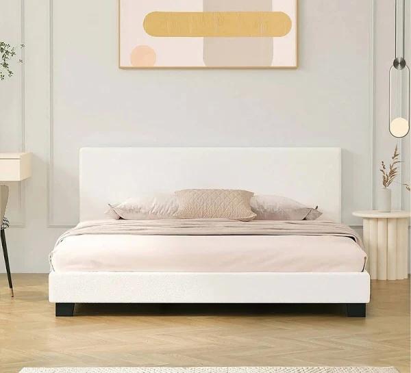 Demetrius King Boucle Bed in White