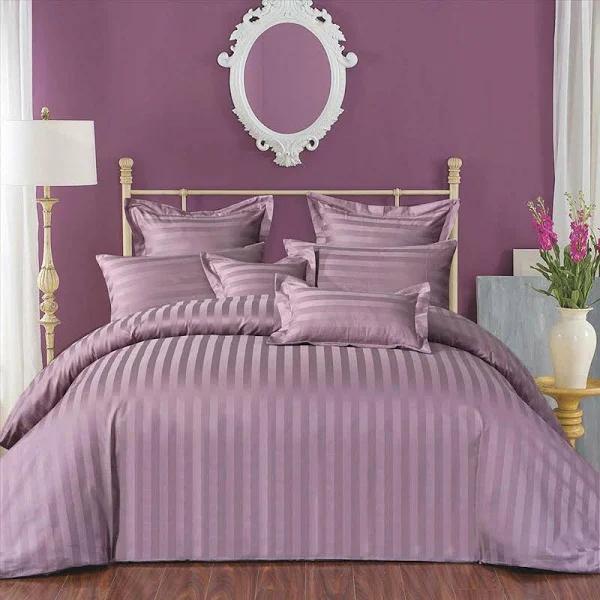 CottonMore 100% Cotton Purple Striped Duvet Cover Set - King