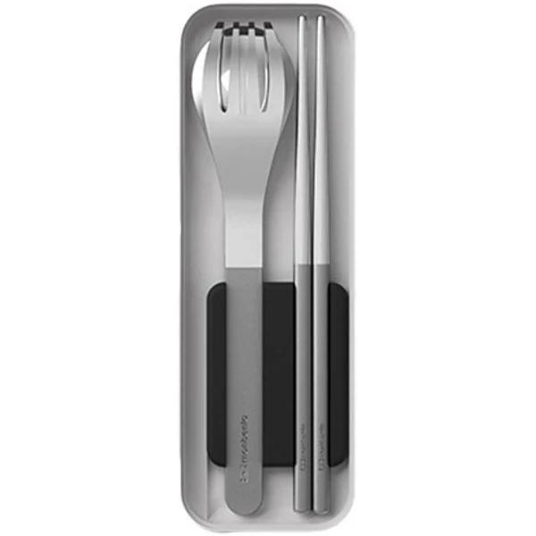 Monbento MB Slim Nest with Chopstick Stainless Steel Cutlery Trio Set-Black - AfterPay & zipPay Available