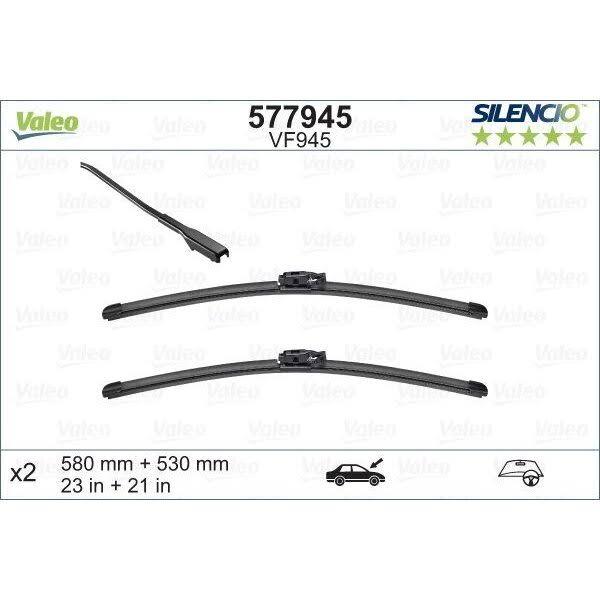 Valeo Silencio Flat Wiper Blade Set 580mm 23in 530mm 21in - 577945