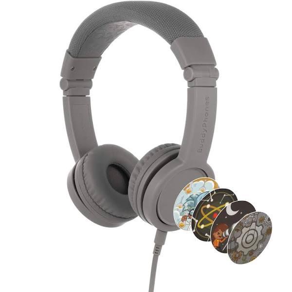 BuddyPhones Explore Plus Kids Wired Headphones w/ Stickers Grey Matter