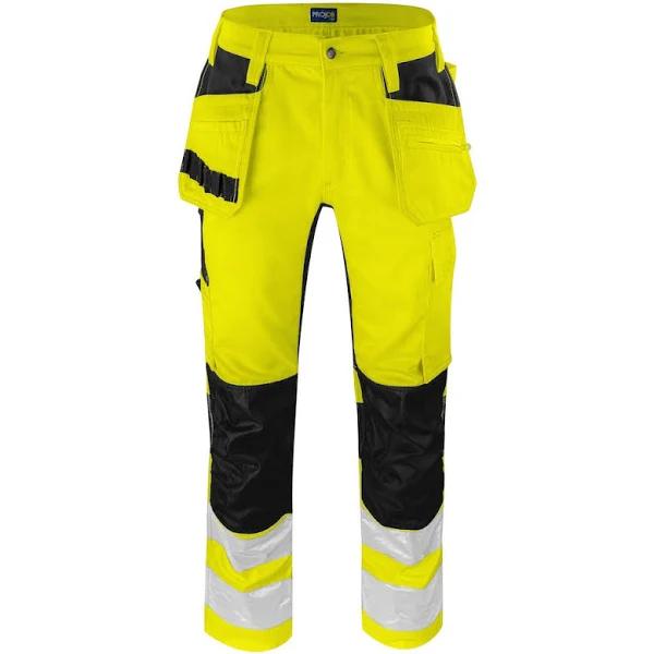 Projob Mens Stretch High-Vis Cargo Trousers Yellow/Black 34R