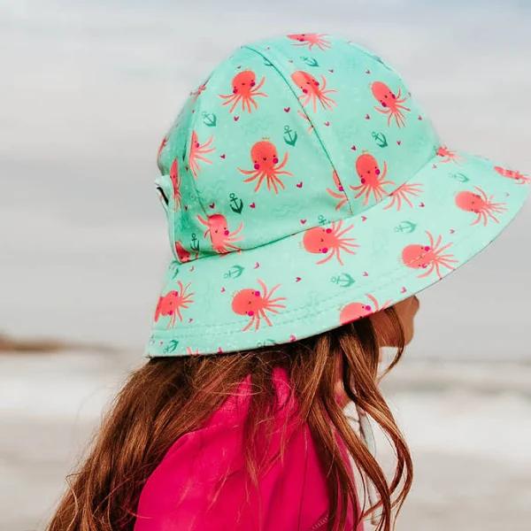 Ponytail Beach Swim Hat Bucket UPF50+ 'Octopus' Print - 58cm / 13 Years & Up / XXXL Bedhead Hats