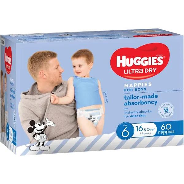 Huggies Ultra Dry Nappies Boys Size 6 (16+kg) 60 Pack