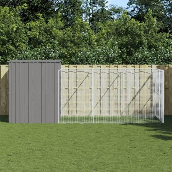 Dog House with Run Light Grey 214x457x181 cm Galvanised Steel