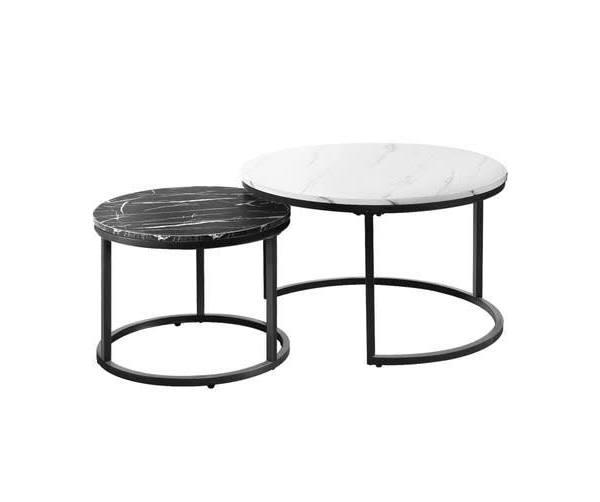 Oikiture Set of 2 Coffee Table Round Marble Nesting