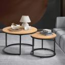 Oikiture Set of 2 Coffee Table Round Nesting Side End Table Natural