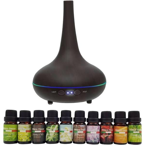 Milano Aroma Diffuser Set with 10 Pack Diffuser Oils Humidifier Aromatherapy - Dark Wood