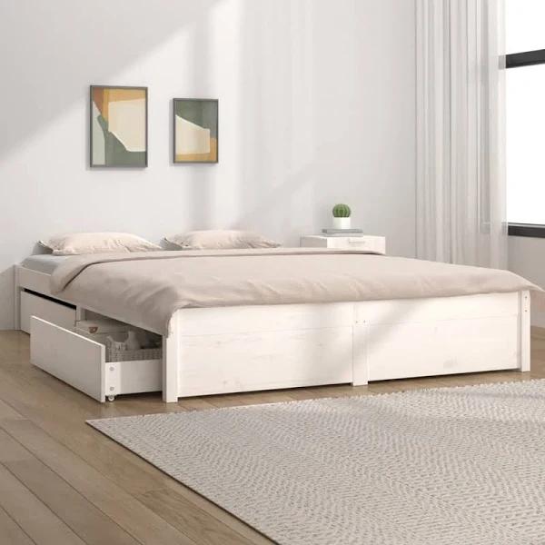 vidaXL Bed Frame with Drawers White 137x187 cm Double Size