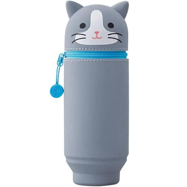 Lihit Lab. Smart Fit PuniLabo Stand Pen Case Gray Cat (Big Size)