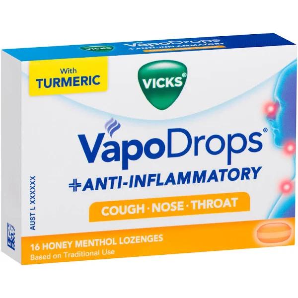 Vicks VapoDrops + Anti-Inflammatory Honey Menthol 16 Lozenges