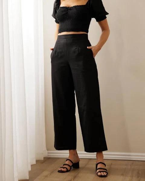 Atmos&Here - Women's Black Pants - Hyacinth Linen Blend Pants - Size 14 at The Iconic