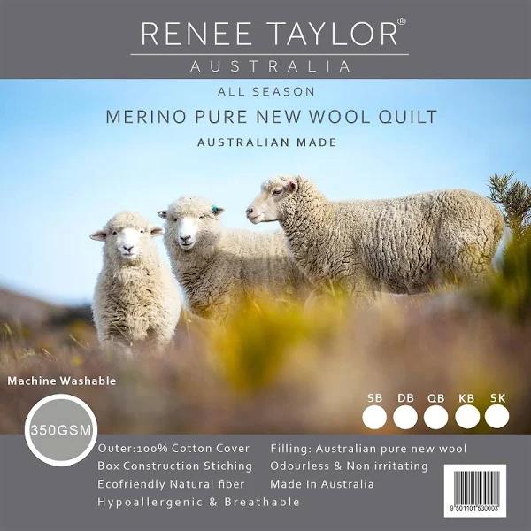 Renee Taylor Australian Pure Merino Wool 350GSM Quilt, Queen