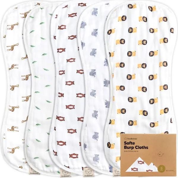 KeaBabies, Softe Muslin Burp Cloths, The Wild, 5 Pack