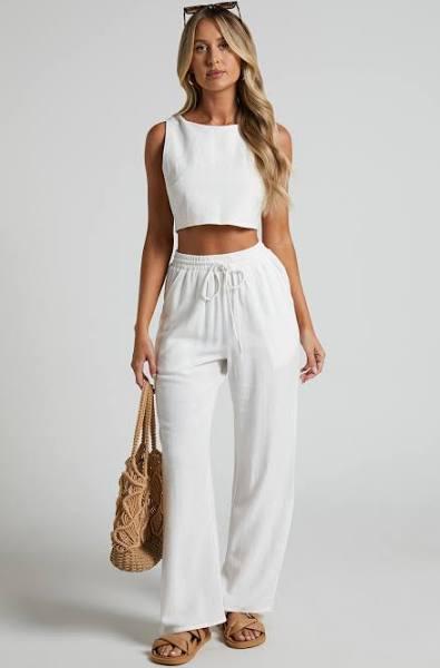 Showpo | Kala Pants - Mid Waisted Relaxed Elastic Waist Pants in White