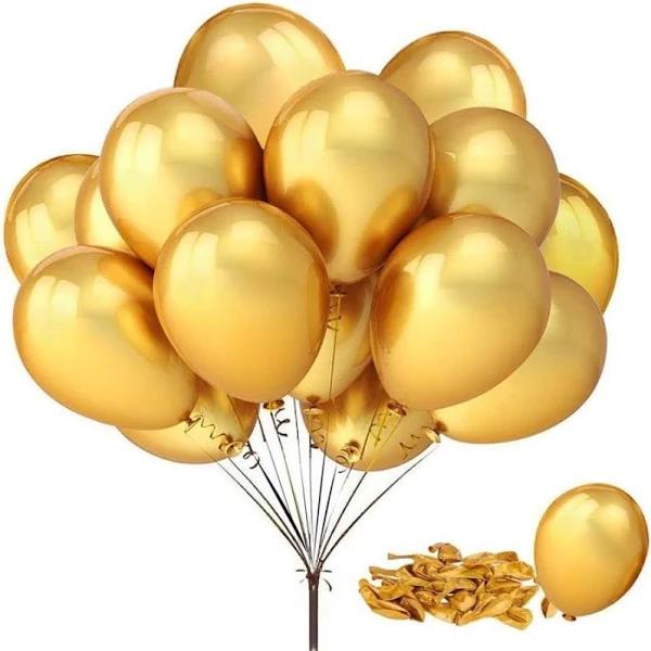 Catzon 50pcs 12 Inch Metallic Latex Balloons Party Balloons for Party Birthday -Gold