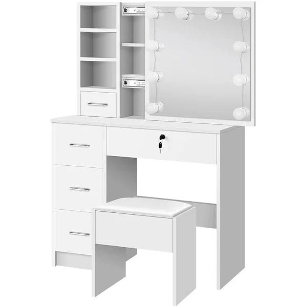 ALFORDSON Dressing Table Stool Set Makeup Storage Desk Led 10 Bulbs White - AfterPay & zipPay Available