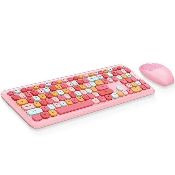 Adore Wireless Keyboard and Mouse Combo 2.4GHz Full-Size Compact with Numeric Keypad For Laptop/PC - Round Keycaps (Pink)