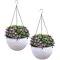 SOGA White Medium Hanging Resin Flower Pot Self Watering Basket Planter Outdoor Garden Decor