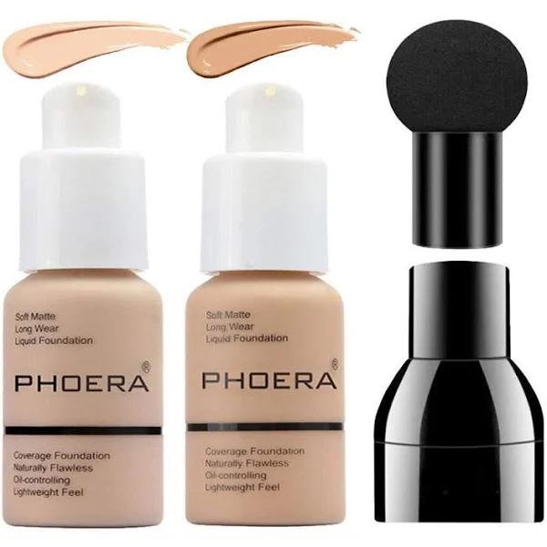 Phoera Foundation Makeup Set, Firstfly Matte Oil Control Concealer Foundation Cream, Long Lasting Waterproof Matte Liquid Foundation with Mushroon