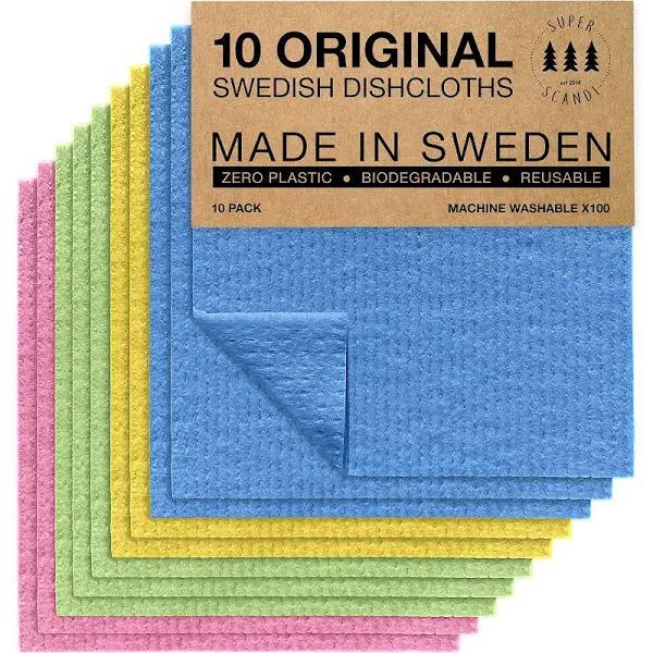 SUPERSCANDI Swedish Dishcloths for Kitchen Eco-Friendly Paper Alternative Assorted 10 Pack Reusable Compostable Swedish Dish Cloths & Rags