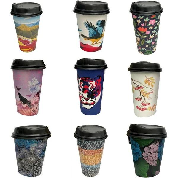 Paper Coffee Cup Patterned Bio Disposable Arts Paper Coffee Cups Bulk