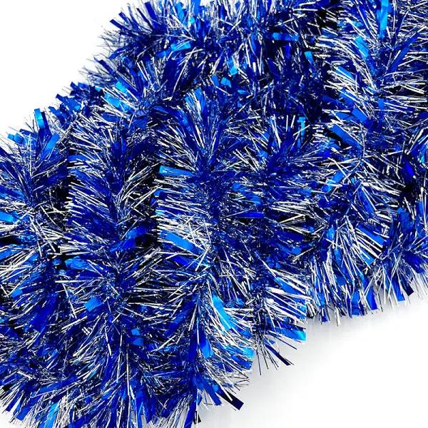 5m Silver Blue Mix Christmas Tinsel 75mm Wide