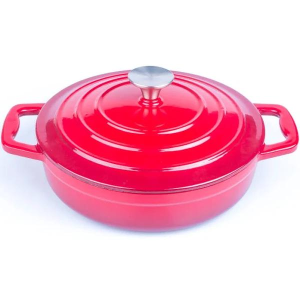 Enameled Cast Iron Cookware Casserole Braiser Pan, Round Castiron Skillet Lid For Oven Red