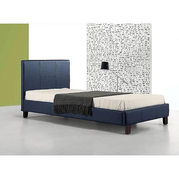 Single Bed Frame Blue Pu Leather