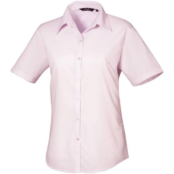 Premier Short Sleeve Poplin Blouse / Plain Work Shirt Pink 14