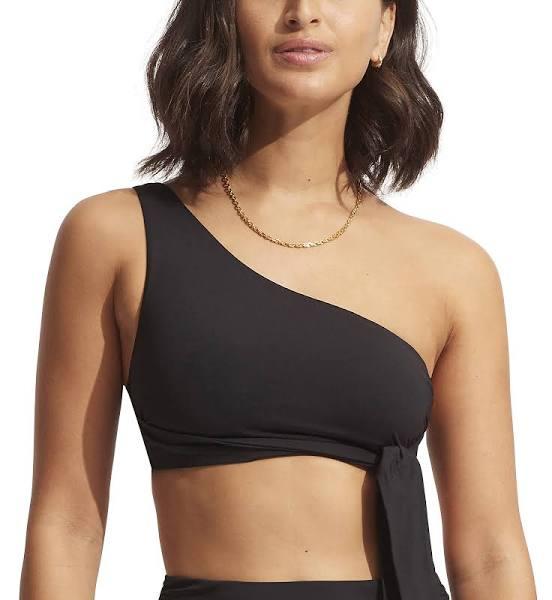 Seafolly One Shoulder Bikini Top , Black, Size 6