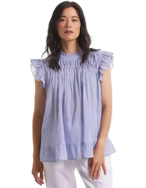 Marco Polo Smocked Pinstripe Top in Blue 16