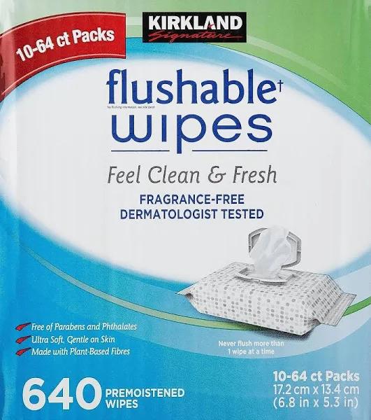 Kirkland Signature Enhanced Cleansing Moist Flushable Plant-Based Wipes (632 Count) W/Moist Towelettes