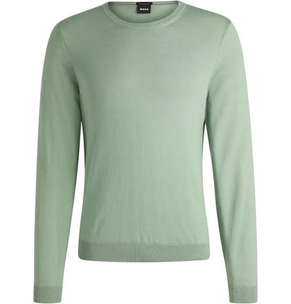 Boss Slim-Fit Sweater in Virgin Wool with Crew Neckline, Men, Size: S, Light Green