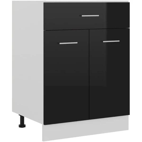 vidaXL Drawer Bottom Cabinet High Gloss Black 60x46x81.5 cm Chipboard