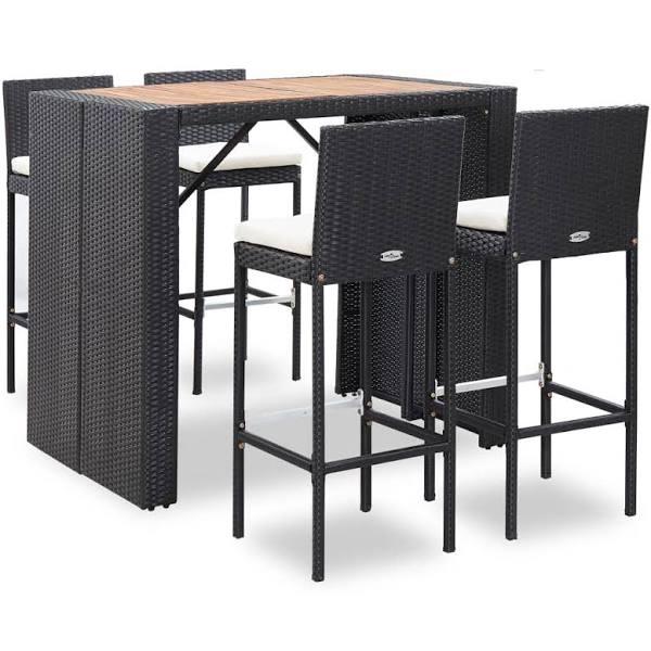 vidaXL - 5 Piece Outdoor Bar Set Poly Rattan and Acacia Wood - Black