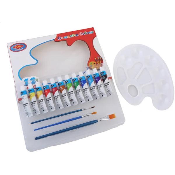 Beginners 12 Colours 12ml Gouache Paint Kit With 3 Brushes, Palette Starter Kit