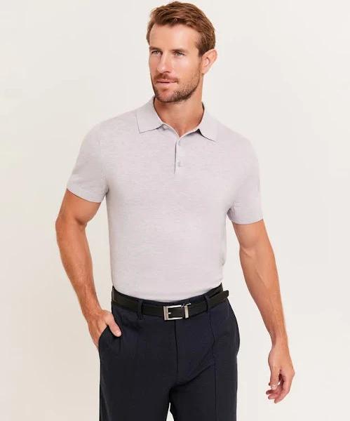 Saba Men's Miramar Cotton Wool Knit Polo Shirt in Silver Melange Grey Size XS