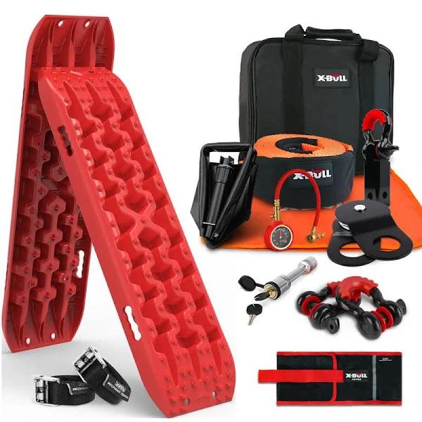 X-BULL Recovery Kit 4WD Winch Recovery Kit Snatch Strap Recovery Tracks Gen3.0 Red