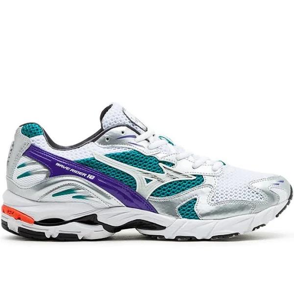 Mizuno | Wave Rider 10 Sneaker in White & Teal Blue | 9