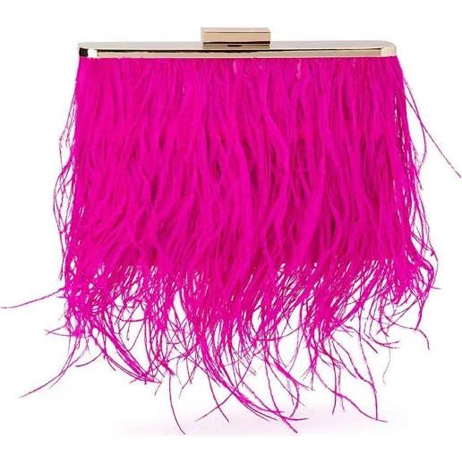 Olga Berg Estelle Feather Clutch - Fuchsia